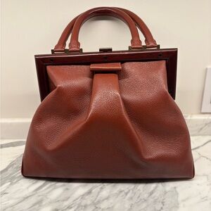 Perrin Paris Structured Leather Frame Bag Vintage-Inspired Satchel in Rich Brown